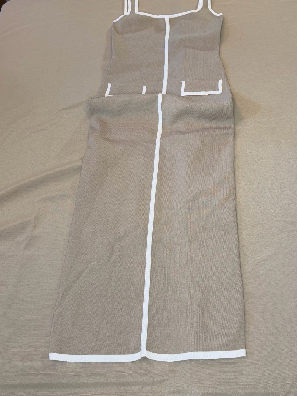 Meshki Taupe Midi Dress with White Piping
